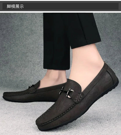 Men's shoes large size simple men's lazy casual shoes for men's black light driving loafers men's shoes leather shoes