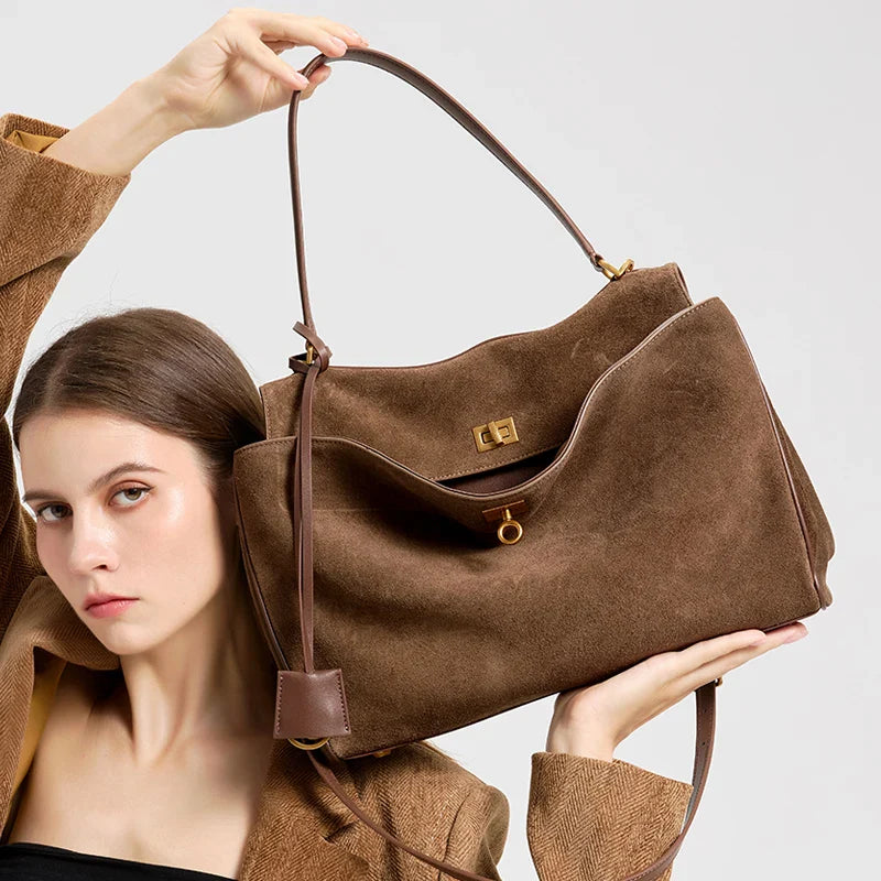 2025 Autumn Winter Women's Suede genuine leather Bag Shoulder Handbag Large Capacity Single Tote Bag Handbag Luxury Designer Bag