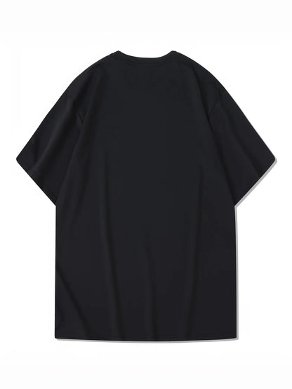 Men's summer 100% pure cotton fashionable casual sports loose mountain print round neck short sleeved T-shirt top