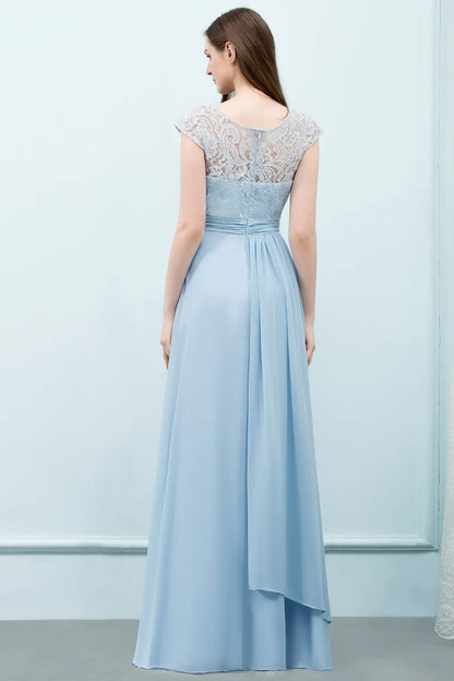 Light Blue Chiffon Long Bridesmaid Dresses Women 2024 Elegant Cap Sleeve Lace Formal Party Gowns Evening Prom