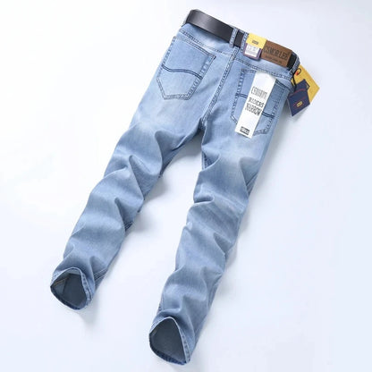 2026 Spring Summer Thin Jeans Classic Style Fashion Stretch Regular Fit Denim Trousers Male Brand Men's Washed Light Blue