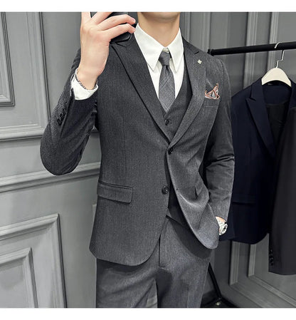 Slim Fit Men's Three Piece Suit Thin Single Button Notch Lapel Casual Fashion Cotton Blend Spring Autumn Wear for Youth