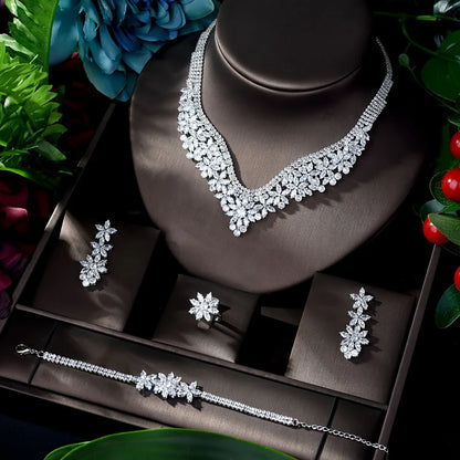 Classic Water Drop Cubic Zirconia Dubia Women Bridal Jewelry Sets 4PCS Necklace Earring Set Bijoux Femme Ensemble S-342