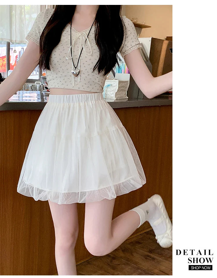 Women Summer 2026 A-Line Mini Skirt Pleated Puffy Short Skirt Korean Fashion Style Flower Bud Skirt Sweet Streetwear Y2k