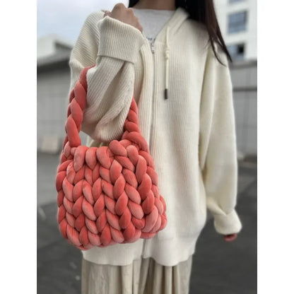 Velvet Bag DIY Hand Woven Bag Crystal Velvet Core Spun Yarn Woven Bag Hand-held Mailman Bag Velvet Handbag New