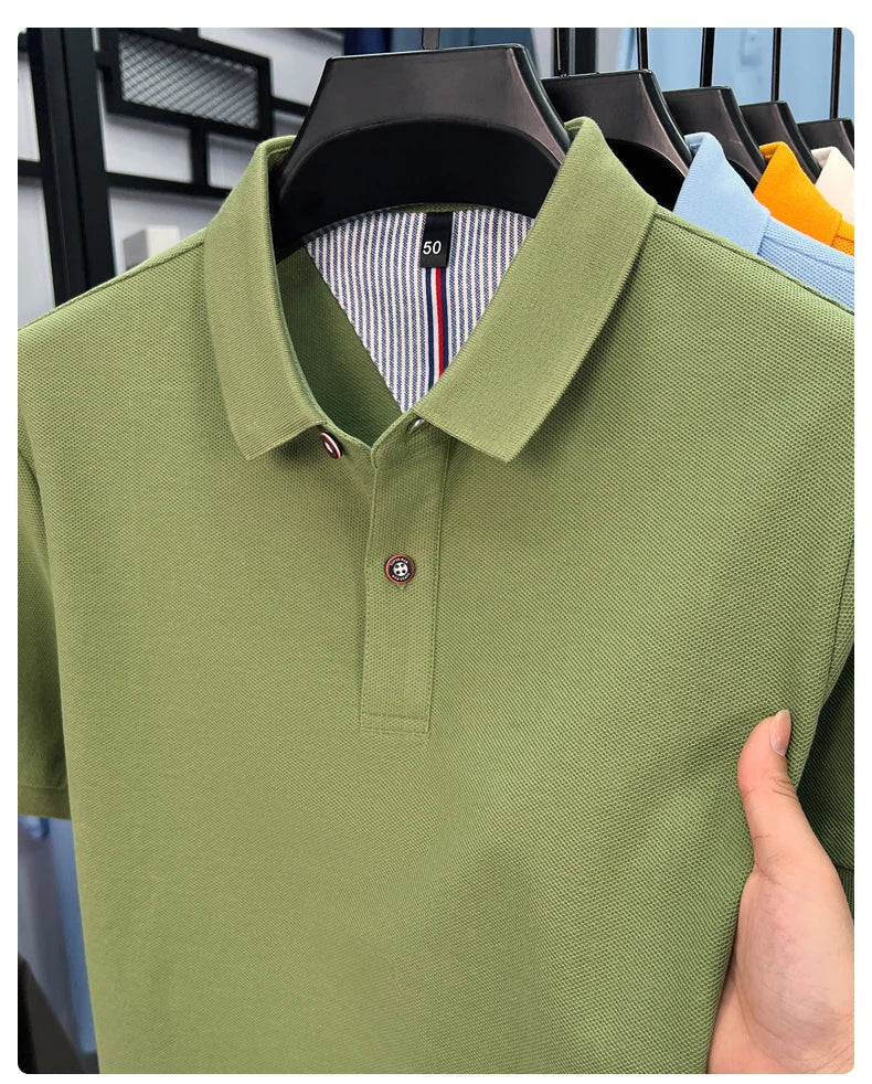 100% cotton short sleeve polo shirt comfortable lightweight high-end brand fashionable simple summer men's casual lapel T-shirt