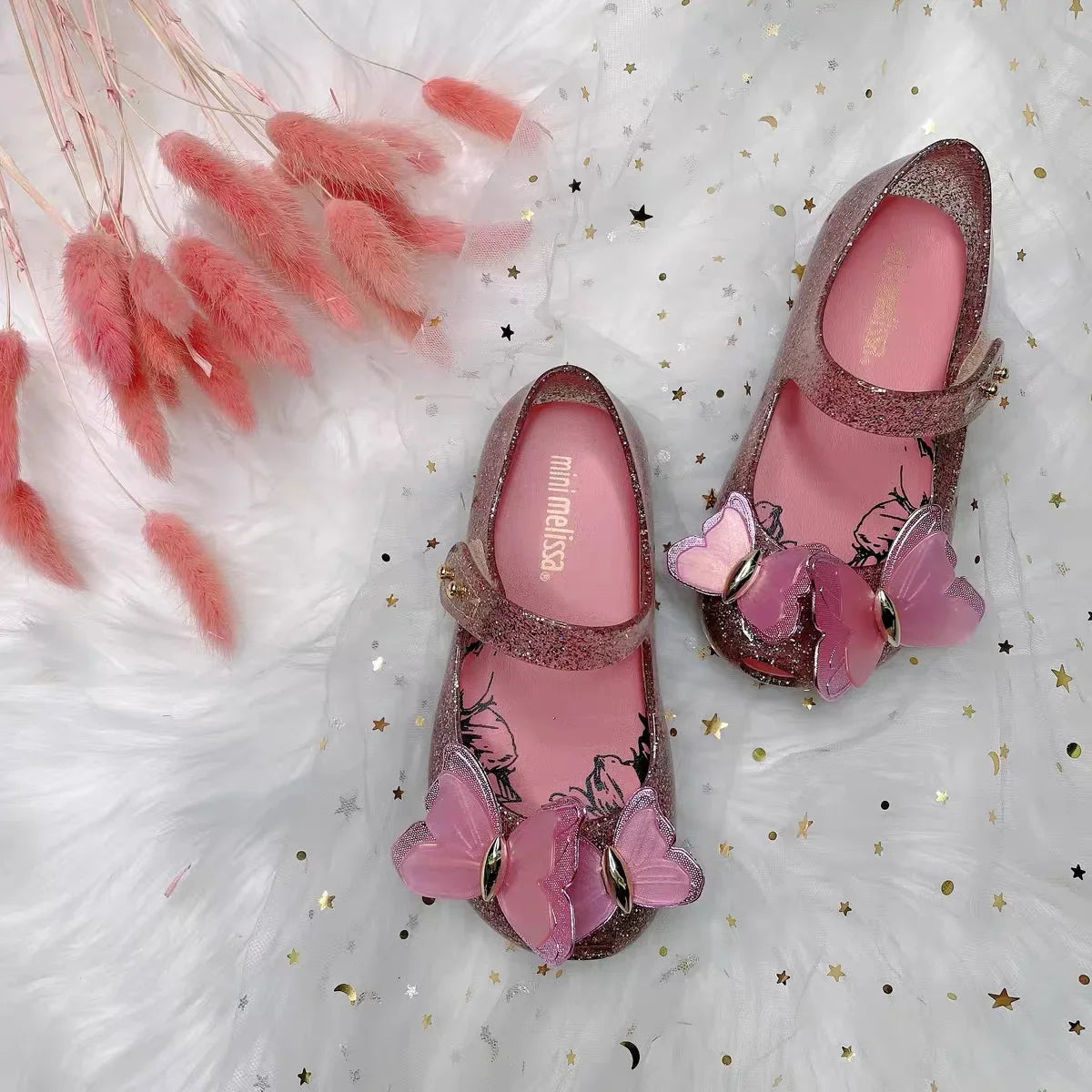 Fragrant Princess Primary School Students Pink Metal Sequins 3d Butterfly Water Diamond Jelly Girl Beach Sandals