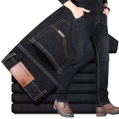 New style jeans, men's slim fit, Korean style comfortable straight leg elastic gray mid waist pants, men's casual denim pants