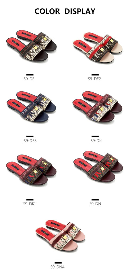 High Quality Metal Lock Monogram Print Women's Low Heeled Slippers Delicate and Versatile Women's Fashion Slippers