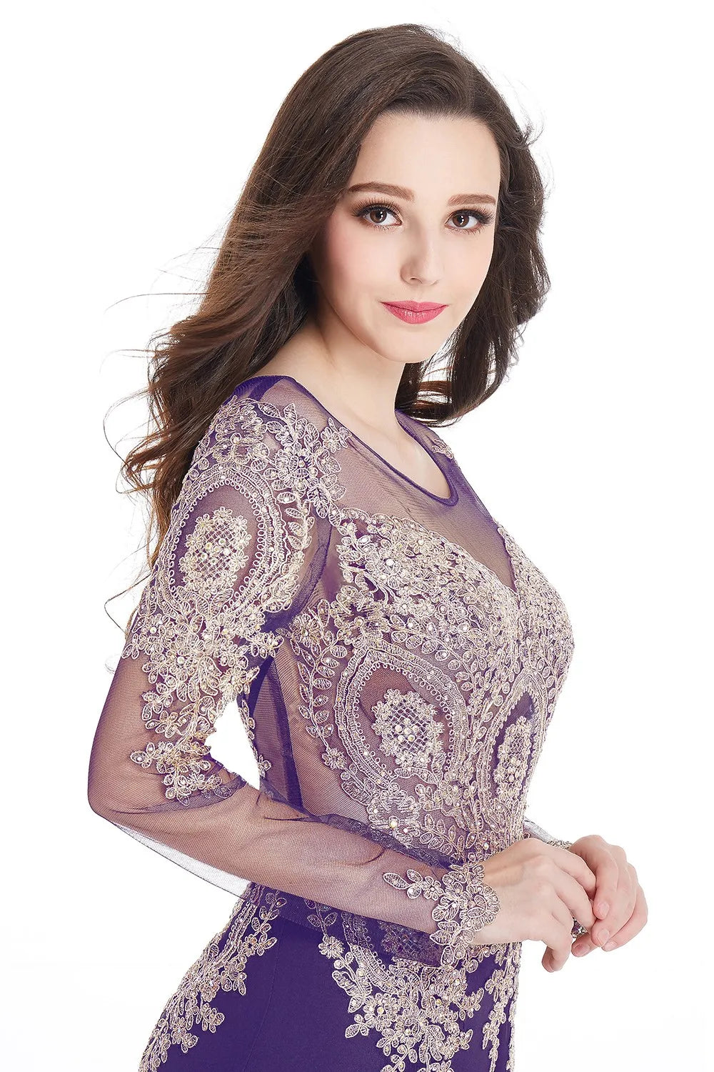 Prom Dresses Women Beading Long Sleeve Backless Elegant Lace Applique Formal Evening Party Gown For Bride Robe De Soirée