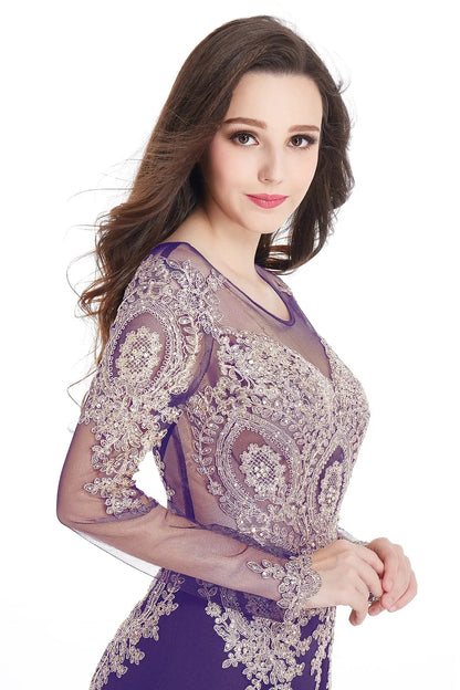 Prom Dresses Women Beading Long Sleeve Backless Elegant Lace Applique Formal Evening Party Gown For Bride Robe De Soirée