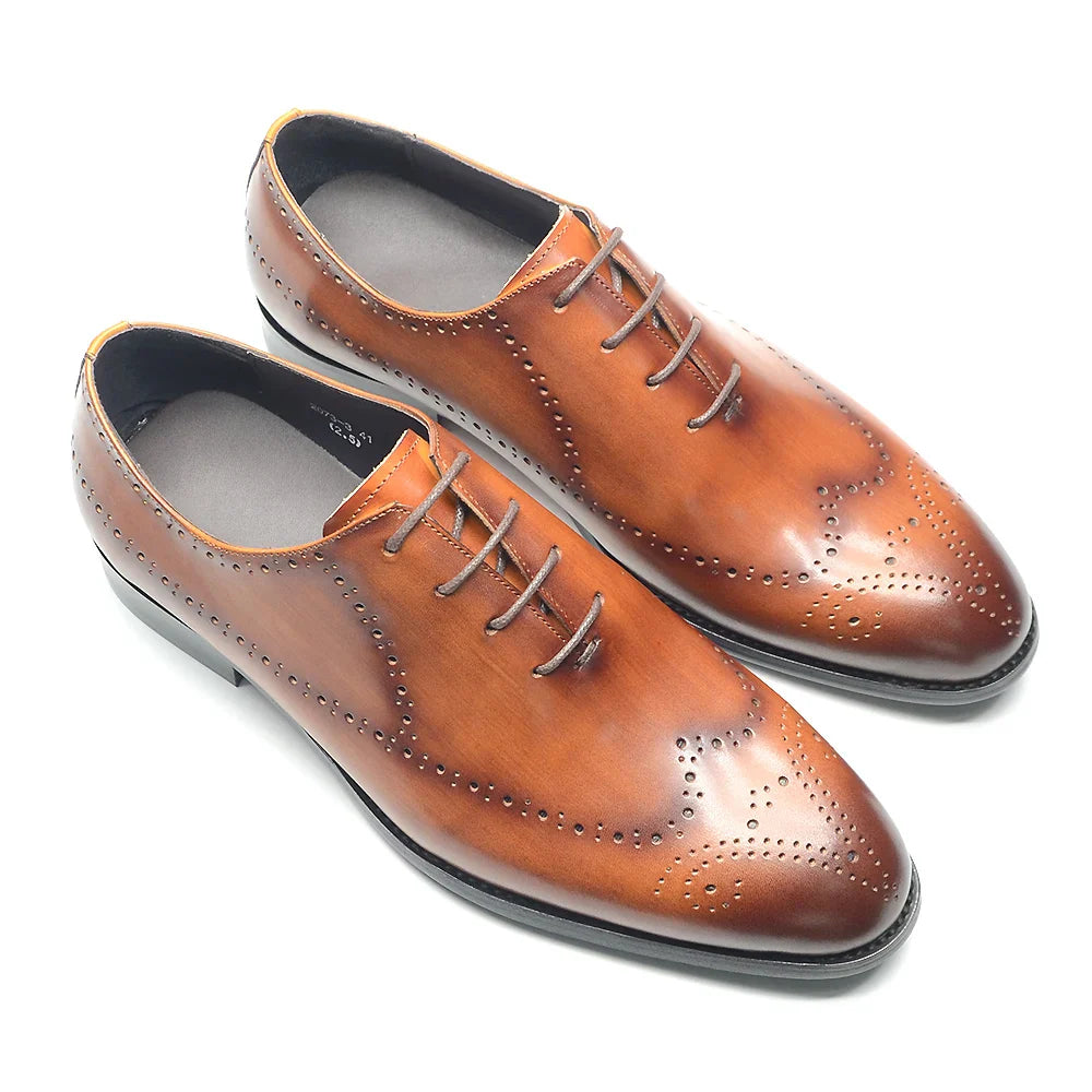 Luxury Italian Mens Wedding Dress Shoes Genuine Leather Handmade Brogue Wingtip Oxford Shoes Black Brown Formal Shoes for Men