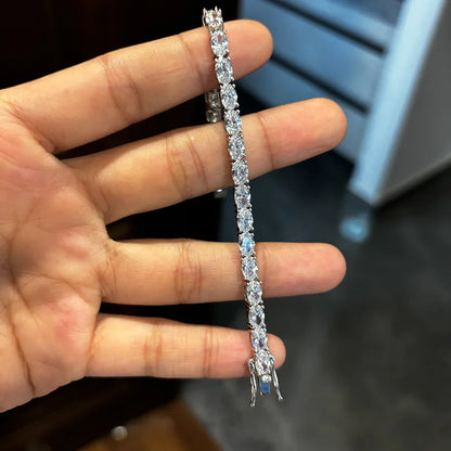 0.3-1.5CT Oval Cut Moissanite Hip-hop Tennis Bracelets for Women Men Lab Diamond Wedding Party 100% S925 Silver Chain