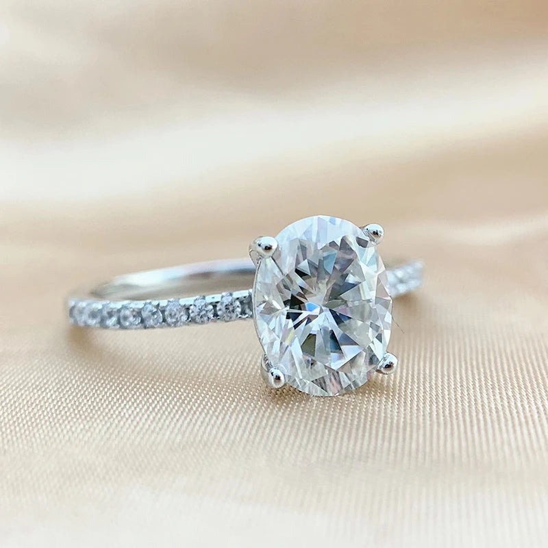 Oval Cut 1CT 2CT 3CT D Color Moissanite Rings for Women Lab Diamond Wedding Promise Band S925 Sterling Silver Jewelry