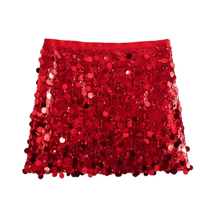 Women Spring Autumn Chic Mini Skirts Fashion With Sequined Solid Side Zipper Short Skirt Female Vintage High Waist Skirt