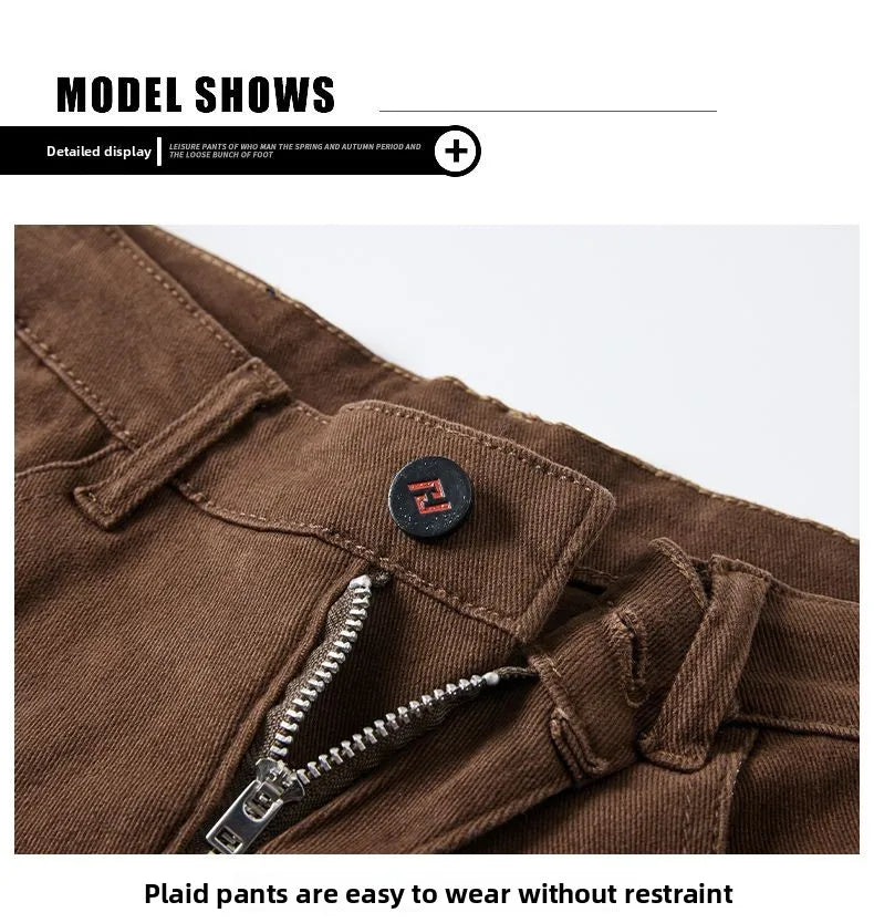 2026 Autumn Winter New Trendy Classic Jeans Male Solid Color Washed Straight Denim Pants Wide Leg Business Casual Stretchy Jeans