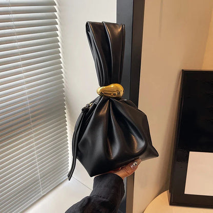 Mini Bolsas de Ombro de Couro PU com Design em Forma de Bolinho, para Mulheres, Modernas, com Nó, Retrô, de Pulso, Bolsas de Mão e Carteiras