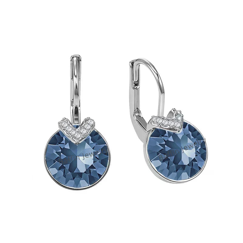 Mini Bella V Drop Earring for Women Friends Birthday Crystals from Austria Round Cut Dangle Silver Gold Color Pierced Jewelry