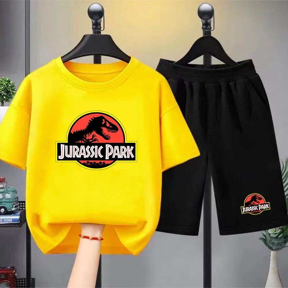 Children T-shirt+Shorts 2P Summer Clothing dinosaur Print Boy Girl Toddler 3-12Yrs Sports Short-Sleeved Casual Fashion Set
