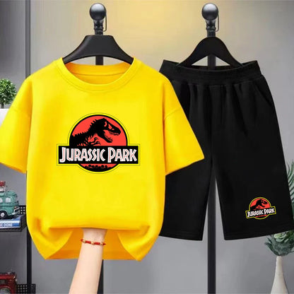 Children T-shirt+Shorts 2P Summer Clothing dinosaur Print Boy Girl Toddler 3-12Yrs Sports Short-Sleeved Casual Fashion Set