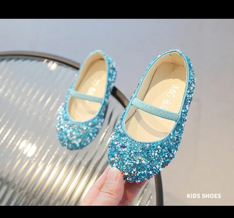 Children's 2025 new single shoe girls' fashion show sequined crystal shoes baby Baotou fashionable soft soled princess shoes