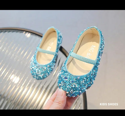 Children's 2025 new single shoe girls' fashion show sequined crystal shoes baby Baotou fashionable soft soled princess shoes