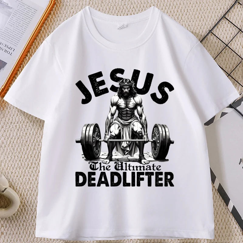 Jesus T Shirt Funny Christian Workout Weightlifting Gym Tee Man Short Sleeve Tshirts Clothing Streetwear Male Tee Tops