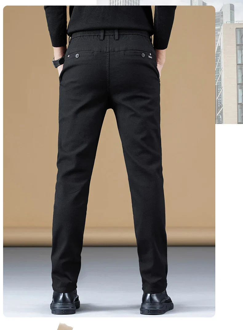 2024 Spring New Business Casual Pants Men Thick Slim Elastic Waist Trousers Classic Brown Black Grey High Quality Male Clothes