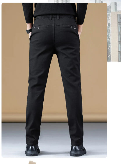 2024 Spring New Business Casual Pants Men Thick Slim Elastic Waist Trousers Classic Brown Black Grey High Quality Male Clothes
