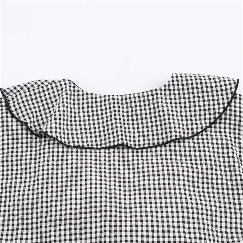 Elegant Fashion Chidori Plaid Ruffles Chiffon Shirt Spring 2025 Ruffled Neck Long Butterfly Sleeve Loose Tops Women's Clothing