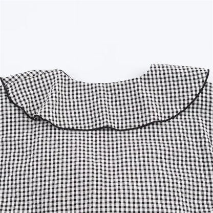 Elegant Fashion Chidori Plaid Ruffles Chiffon Shirt Spring 2025 Ruffled Neck Long Butterfly Sleeve Loose Tops Women's Clothing