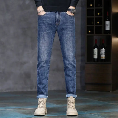 New Autumn/Winter 2026 Young Men Slim Stretch Jeans Straight Men High Waist Young Men Fashion Men's Trousers Jeans Pants