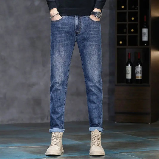 New Autumn/Winter 2026 Young Men Slim Stretch Jeans Straight Men High Waist Young Men Fashion Men's Trousers Jeans Pants
