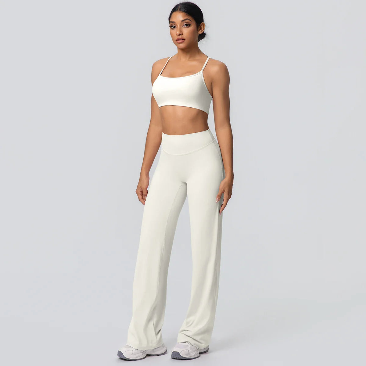 Women Gym Sports Yoga Suit Sexy Beautiful Back Yoga Underwear With Chest Pad Solid Color High Waisted Wide Leg Pants Yoga Set
