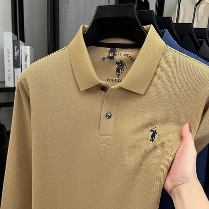 2025 New Cotton Long Sleeved T-shirt for Men, High End Embroidered Little Horse Logo Fashion Autumn/Winter Polo Top