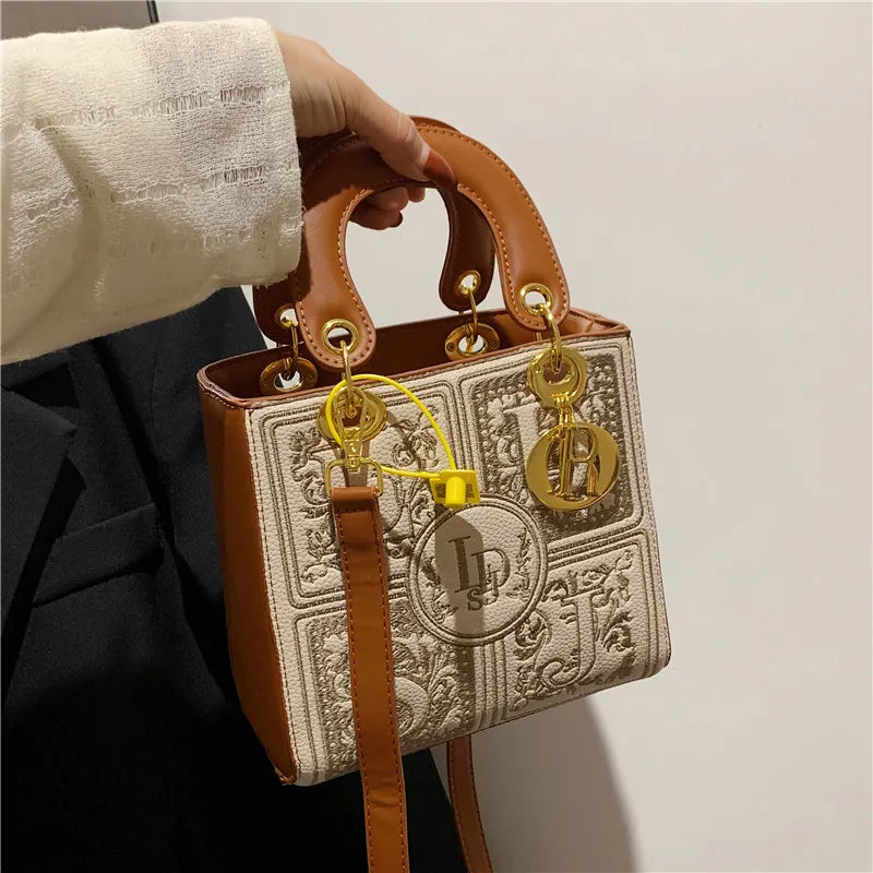 Fashion Top-Handle Bag for Ladies Elegant Handbag with Royal Embroidery Design Versatile Crossbody Style Women Handbags Hand Bag