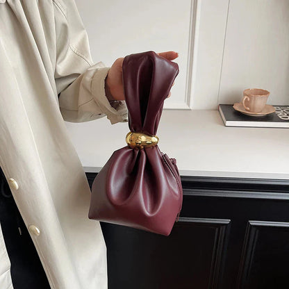 Mini Bolsas de Ombro de Couro PU com Design em Forma de Bolinho, para Mulheres, Modernas, com Nó, Retrô, de Pulso, Bolsas de Mão e Carteiras
