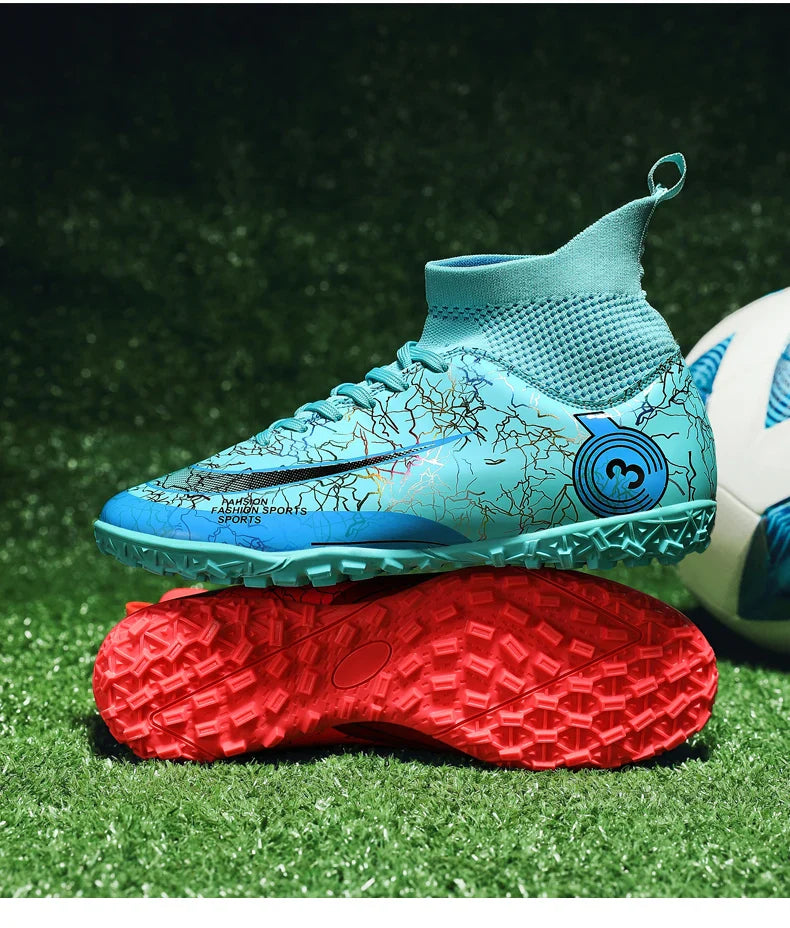 Fashion Men Professional Soccer Shoes Outdoor Cleats Unisex Ultralight Long Spikes Futsal Training Shoes Red Football Boots Men
