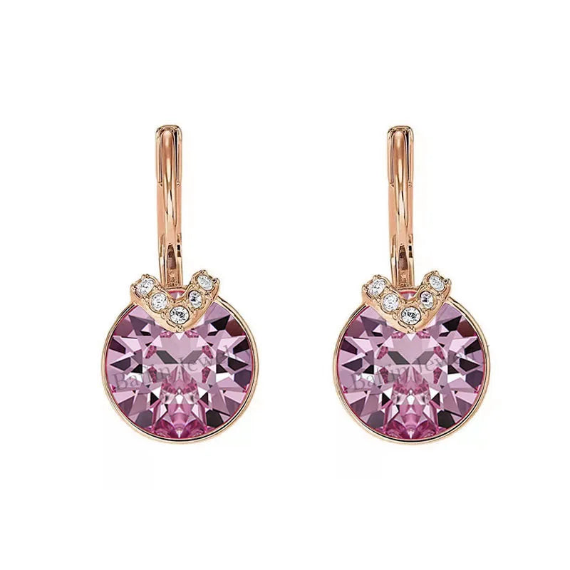 Bella V Drop Earring for Women Christmas Birthday Genuine Crystals from Austria Round Cut Dangle Silver Color Pierced Jewelry