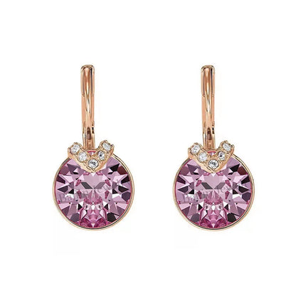 Bella V Drop Earring for Women Christmas Birthday Genuine Crystals from Austria Round Cut Dangle Silver Color Pierced Jewelry