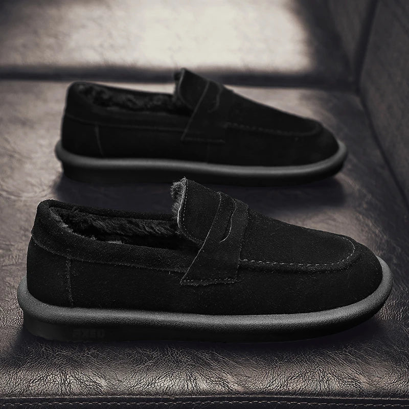 Winter Fashion Plush Men Loafers Outdoor Warm Men's Cotton Shoes Low-Top Casual Man Snow Boots with Fur Slip on Walking Footwear