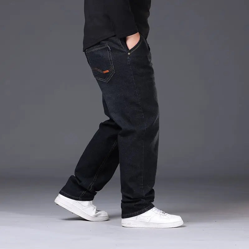 Mens Large Size Black Jeans 10XL Oversize High Waist Loose Trousers Husband Plus Size Loose Denim Trousers Blue Male Denim Pants