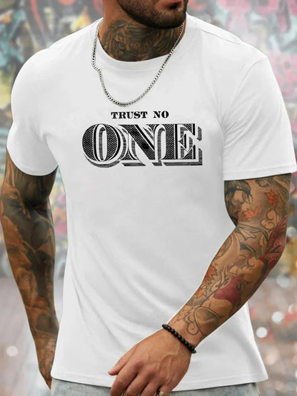 Men's Summer Casual Loose Size 100% Cotton Letter Print Round Neck Short Sleeve T-shirt Top