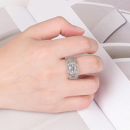 Moissanite Ring For Men Sterling Silver Platinum Plated Ring Lab Diamond Men's Rings Man Wedding Band Fine Jewelry