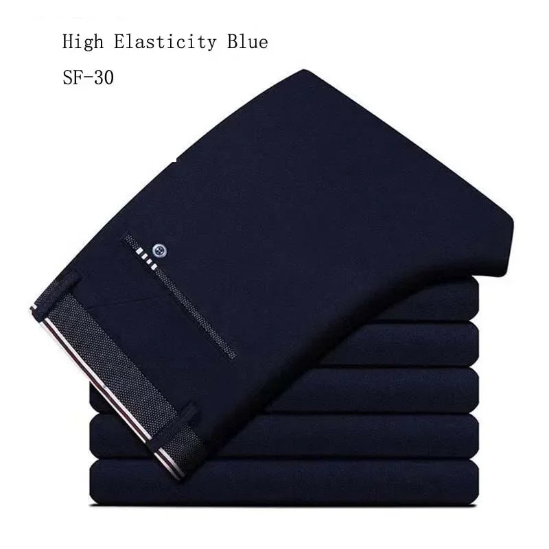 Men‘s Suit Pants Business Office Male Dress Pants Elastic Wrinkle Resistant Big Size Classic Casual Trousers Black Navy Blue