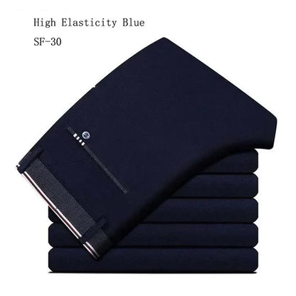 Men‘s Suit Pants Business Office Male Dress Pants Elastic Wrinkle Resistant Big Size Classic Casual Trousers Black Navy Blue