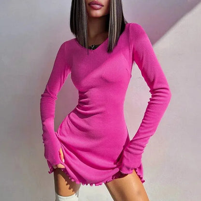 Women 2024 Spring Autumn Fashion Long Sleeve Knitted Streetwear Bodycon Short Mini Dress Wholesale Items For Business