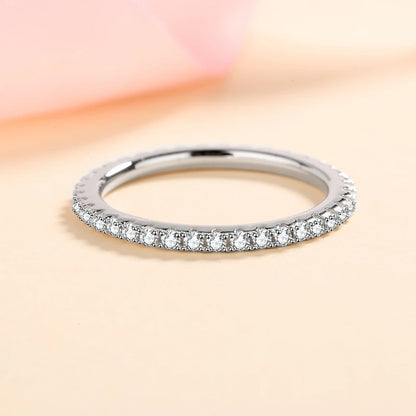 NeeTim Full Moissanite Ring for Woman Wedding Jewelry 925 Sterling Silver with Plated White Gold Rings Diamond Engagement Band