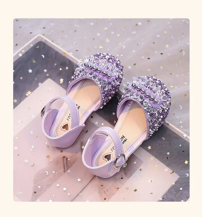 Girls Half Sandals Shiny Crystal Ins Trendy 2025 Summer New Kids Dance Shoes Non-slip Soft Sole Children Princess Shoes Sweet