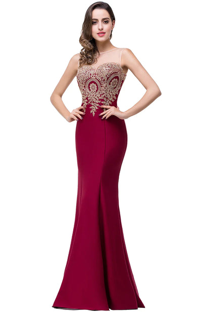 Elegant Mermaid Evening Dress Women Golden Appliques Lace Royal Blue Sweetheart Illusion Wedding Party Prom Gowns Robe de Soiree
